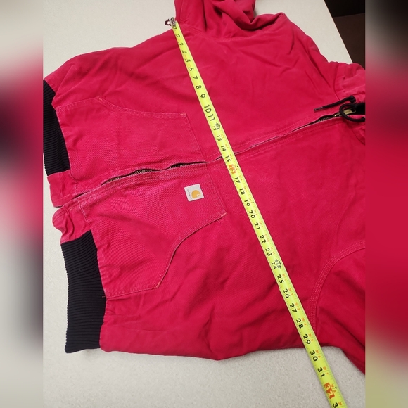 VTG Carhartt Red Mens J140 Canvas Hooded Zip Up Workwear Jacket 2XL Quilted